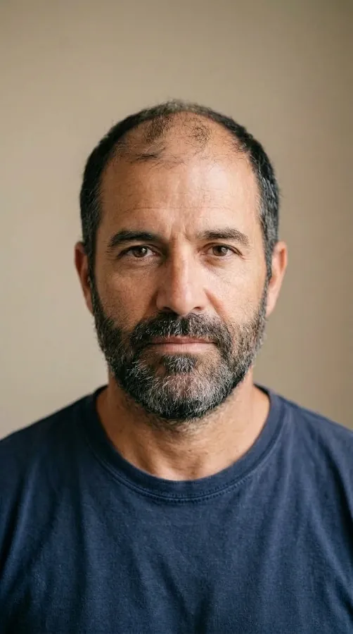 Simulación ilustrativa: el mismo hombre ficticio con barba completa.