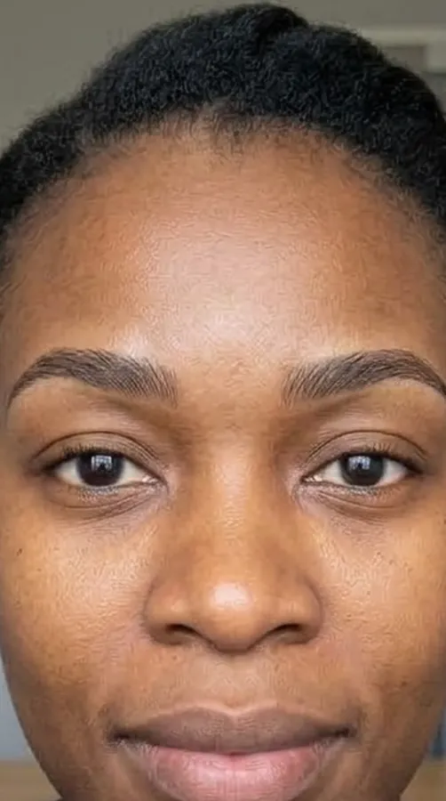 Simulación ilustrativa: la misma mujer ficticia con cejas más pobladas.